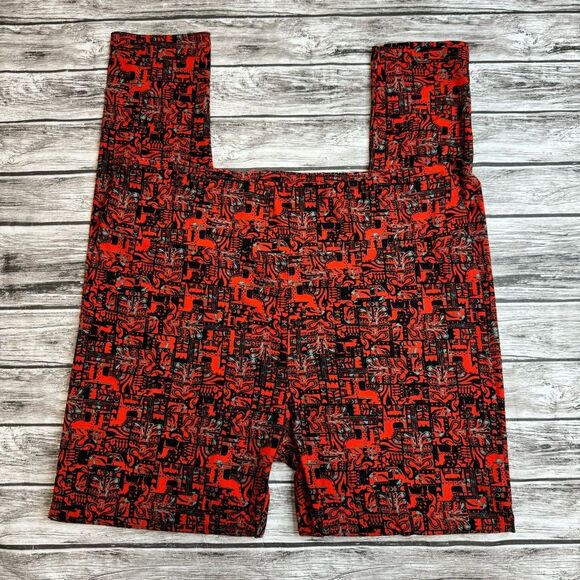 LuLaRoe Womens Stretchy Geometric Print Red Black Leggings Tall & Curvy One Size - Picture 1 of 10